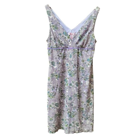 Y2K Xhilaration Empire Waist Sequin Lace Trim Pastel Floral Dress Sz Juniors L - Picture 1 of 10